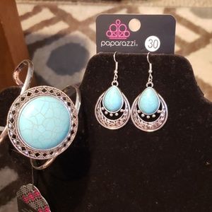 Turquoise and silver bracelet and earring